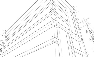 Modern Architectural Linear Wireframe 3d Sketch