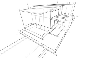 Modern Architectural Linear Wireframe 3d Sketch