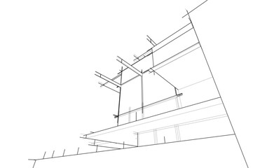 Modern Architectural Linear Wireframe 3d Sketch
