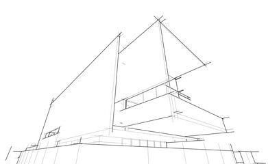 Modern Architectural Linear Wireframe 3d Sketch