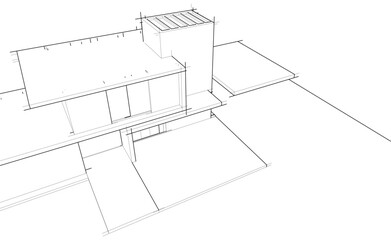 Modern Architectural Linear Wireframe 3d Sketch