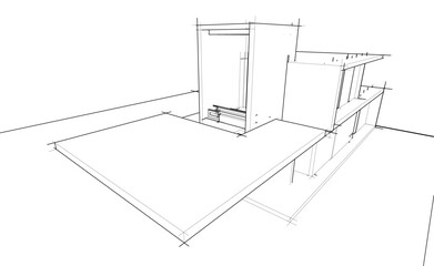 Modern Architectural Linear Wireframe 3d Sketch
