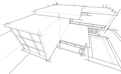 Modern Architectural Linear Wireframe 3d Sketch