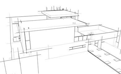Modern Architectural Linear Wireframe 3d Sketch
