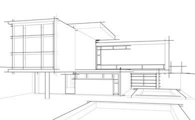Modern Architectural Linear Wireframe 3d Sketch