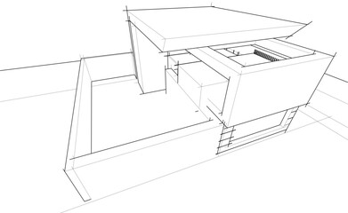 Modern Architectural Linear Wireframe 3d Sketch
