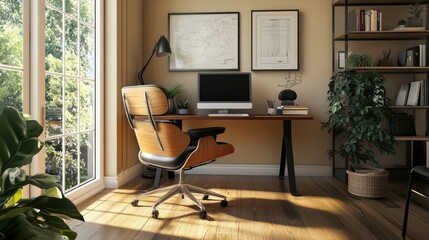 A smart home office setup with a well-positioned desk and chair for a pain-free work experience