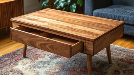 Fototapeta premium A smart, space-saving furniture piece a lift-top coffee table with hidden drawers