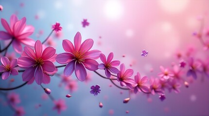 Dreamy Pink Cherry Blossom Branch Bokeh Pastel Floral Art Wallpaper