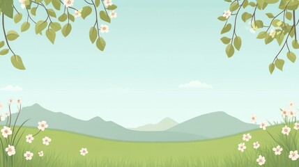 Fototapeta premium Springtime Meadow Landscape with Blossoms