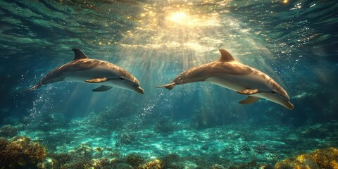 Obraz premium Graceful Dolphins in Motion Banner