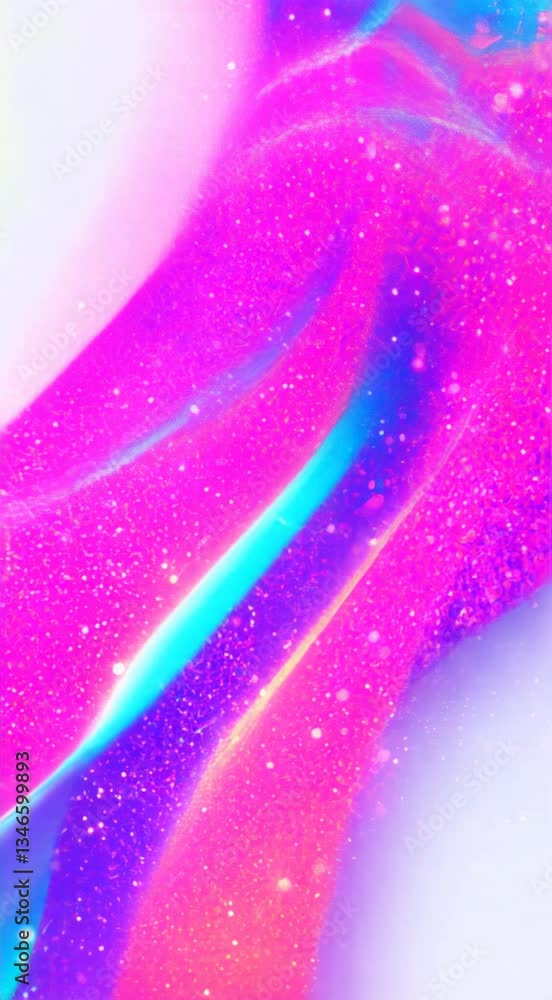 Poster abstract vibrant pink and blue gradient background with glowing sparkles and flowing wave patterns.