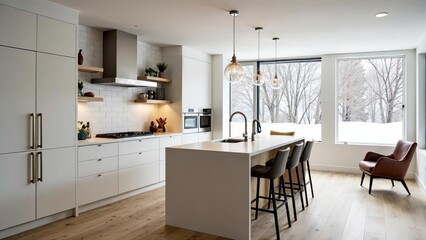 modern kitchen interior, kiosk layout at exhibition, indoor kiosk layout image