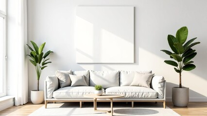 a model of a large golden frame and Scandinavian-style decor