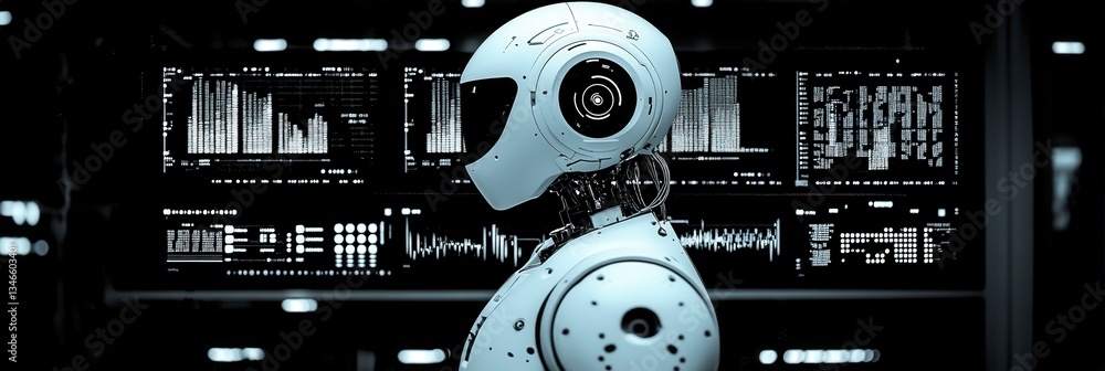 Poster profile of ai robot in a futuristic data environment