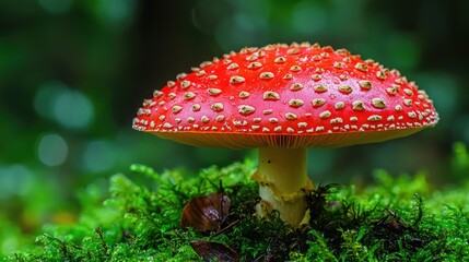 Fototapeta premium Vibrant red mushroom in forest