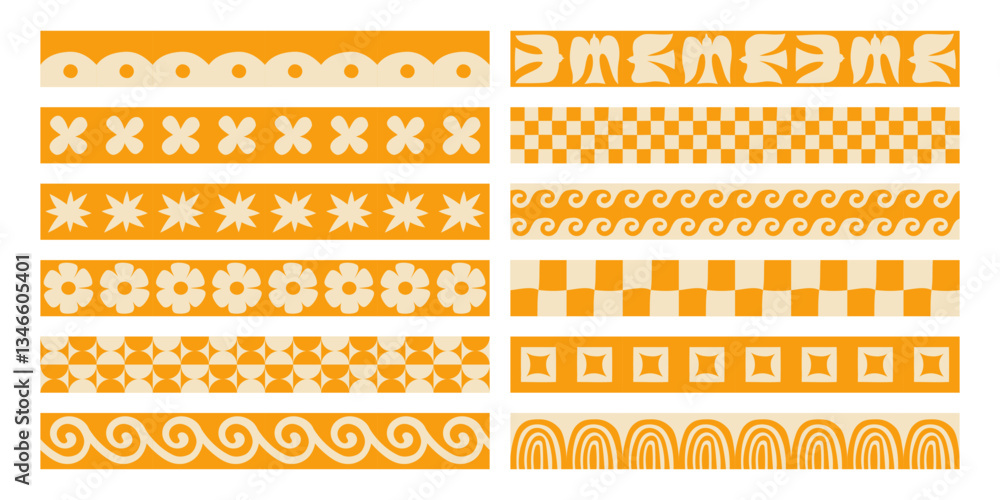 Aufkleber Vector border and frame element, pattern in simple floral wavy and groovy naive style, ocean and vacation theme,  flowers and plants, floral botanic hand drawn design templates, modern art prints
