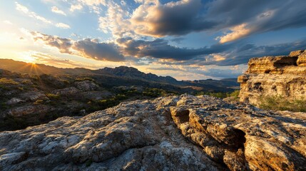Fototapeta premium Breathtaking sunset over rocky landscape nature scene outdoor environment scenic viewpoint tranquil concept