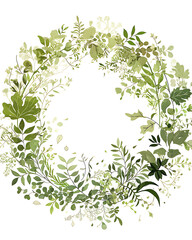 Obraz premium .Illustration of trees, leaves, grass and various botanical elements on a white background.