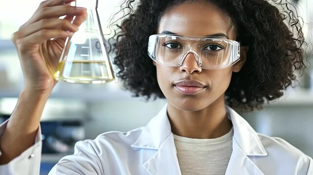 Researcher testing a hypothesis with a beaker in a laboratory setting