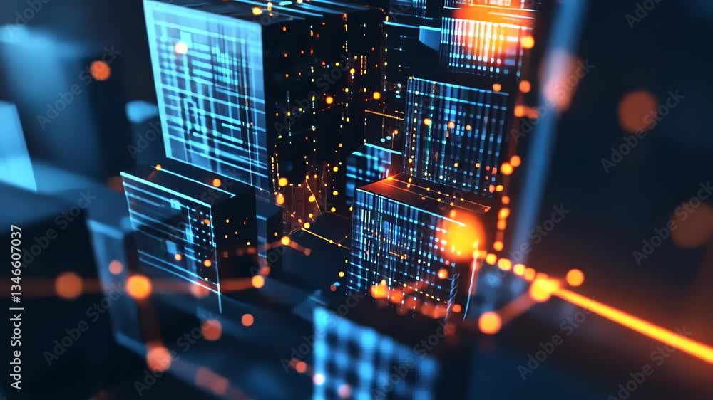 Poster exploring the future of technology with digital circuits and glowing connections in abstract visuals