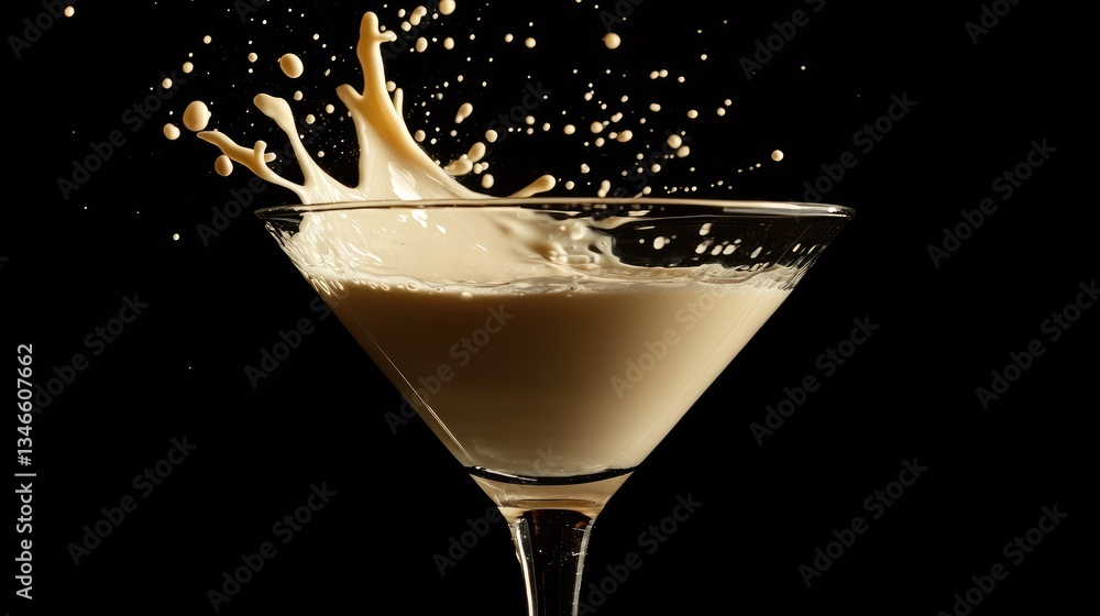 Poster Milk splashes elegantly into a glass, creating a creamy texture as it forms a perfect swirl against a clean backdrop.c