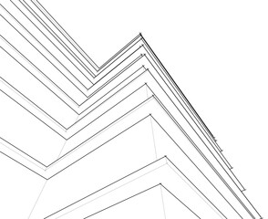 Modern Architectural Linear Wireframe 3d Sketch