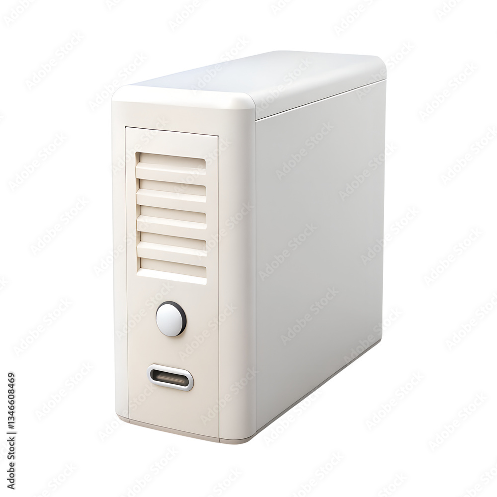 Poster white system unit of a computer icon. 3d rendering isolated on white background. cartoon plastic sty