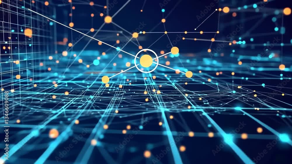Poster digital network visualization showcases data connections and patterns in an abstract space
