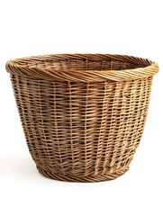 Woven Wicker Basket Container Isolated on White Background for Storage