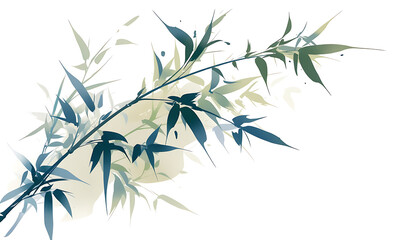 .Illustration of trees, leaves, grass and various botanical elements on a white background.