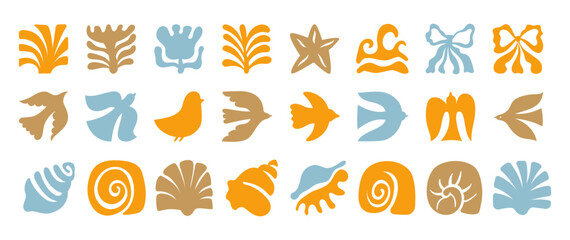 Vector seamless pattern in simple floral wavy and groovy naive style, ocean and vacation theme,  flowers and plants, floral botanic hand drawn design templates, modern art prints, surface design