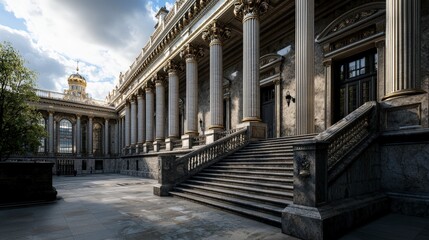 Fototapeta premium Grand architectural steps of historic palace st. Petersburg photography urban environment low angle heritage