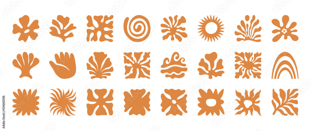 Poster vector seamless pattern in simple floral wavy and groovy naive style, ocean and vacation theme, flow
