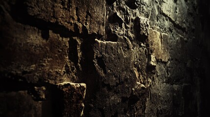 The aged, crumbling stone wall of a medieval castle, with dramatic lighting highlighting the fall of its once-impenetrable strength in cinematic style.