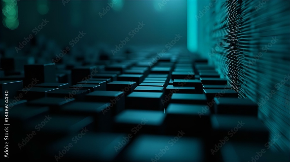 Aufkleber abstract dark grid blocks - cyan light futuristic tech data