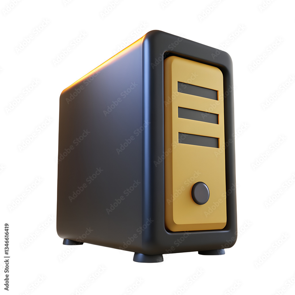 Poster black system unit of a computer icon. 3d rendering isolated on white background. cartoon plastic sty