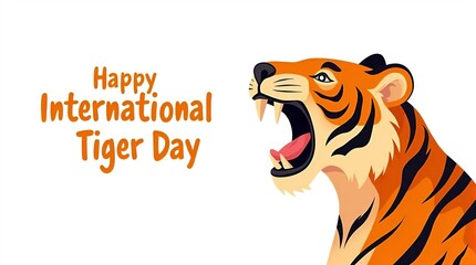 Happy International Tiger Day Cartoon Roaring Orange Black Tiger Image