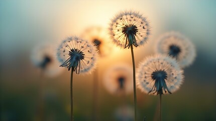 Golden Sunlight Dandelion Seeds Close-up - Serene Nature Bokeh Field