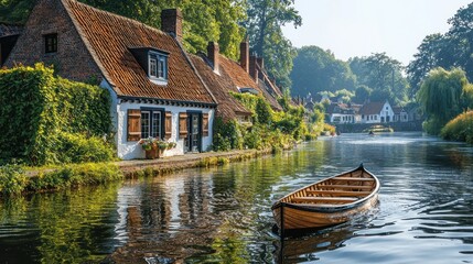 Naklejka premium Picturesque canal village scene