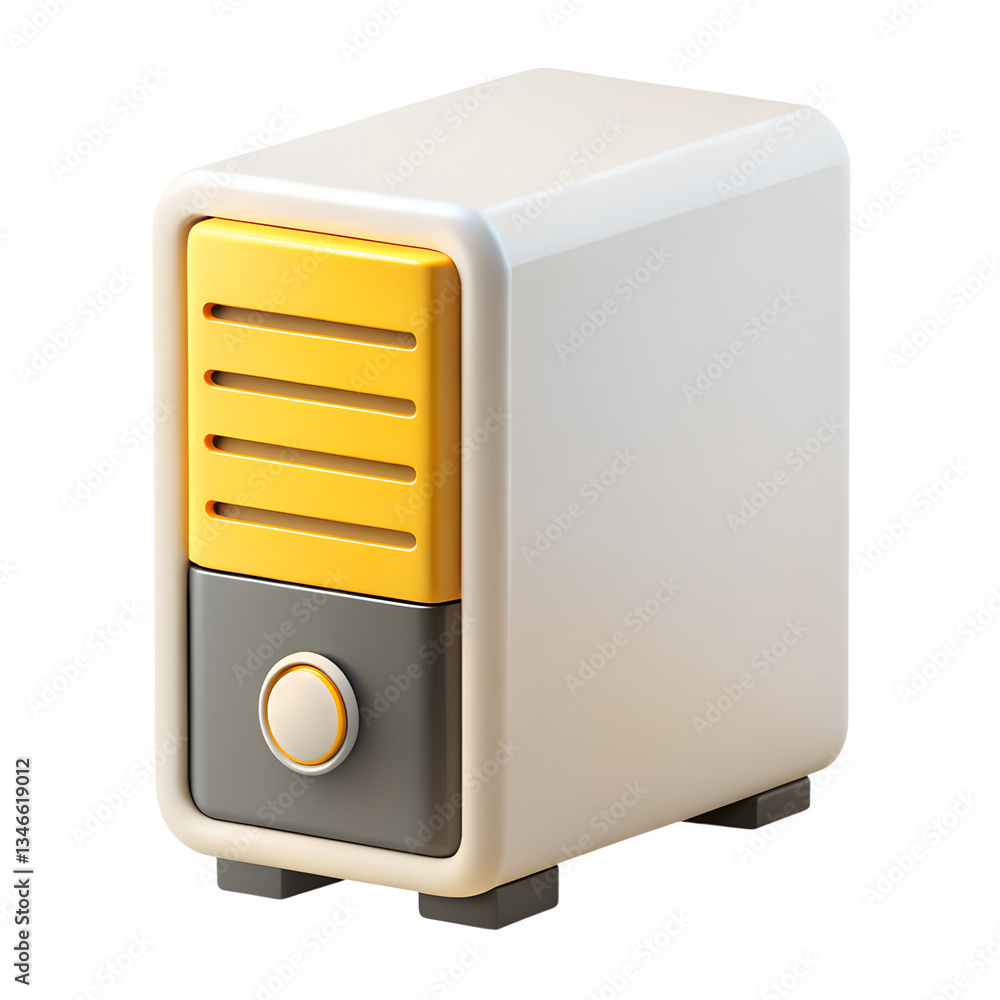 Poster white system unit of a computer icon. 3d rendering isolated on white background. cartoon plastic sty