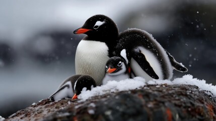 Fototapeta premium Antarctic Penguins in Snow