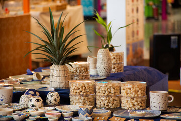 Thai craftsmanship technician or professional ceramicist sculptor making handmade ceramic pottery...