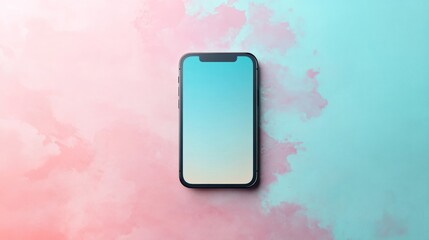Smartphone displayed on a creatively designed pink and teal background