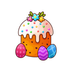 Easter cake with eggs. Easter holiday. Muffin icon. Sweet cupcake. Muffin dessert. Sweet baking. Bakery products. Holiday icon. Cupcake dessert. Cake. Holiday icon. Pastry shop. Pie icon. Food. Baking
