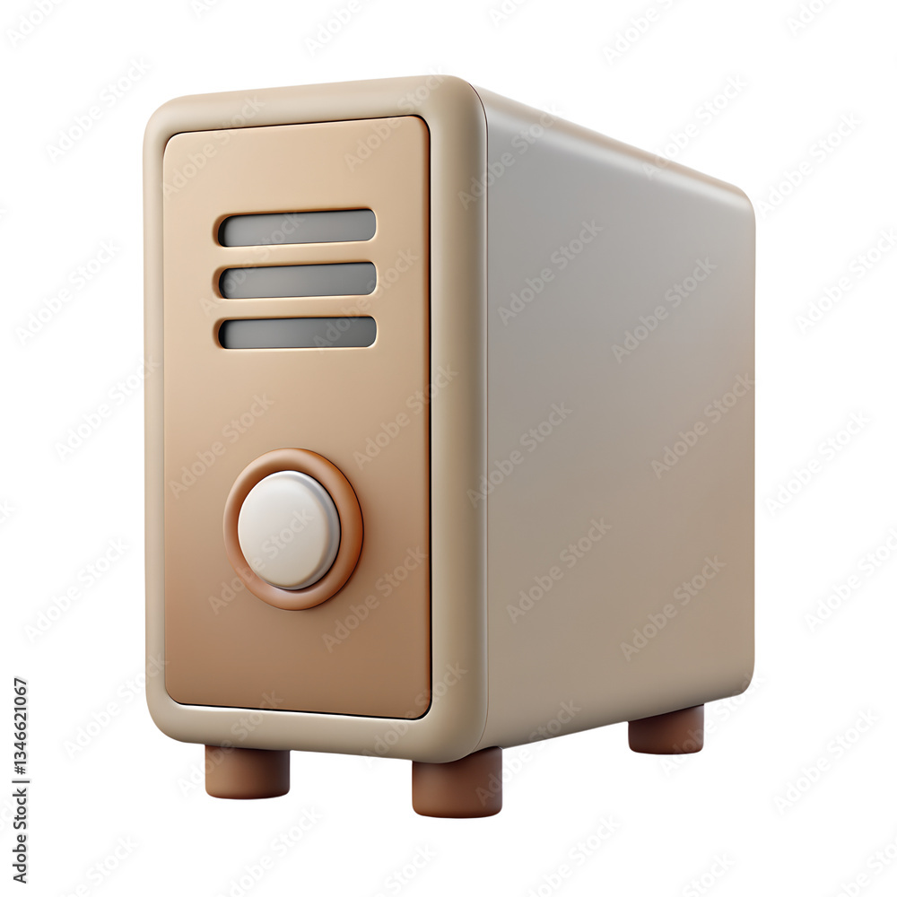 Poster black system unit of a computer icon. 3d rendering isolated on white background. cartoon plastic sty