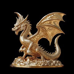 golden statue of victorian vintage style lion isolated on black background