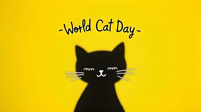 World Cat Day Cute Black Cat Silhouette Graphic Illustration Bright Yellow Background