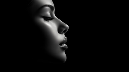Silhouette of a face in shadow concept studio environment artistic portrait close-up viewpoint