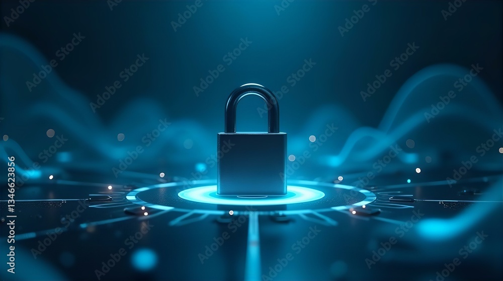Poster cyberpunk style digital padlock for internet security and data protection